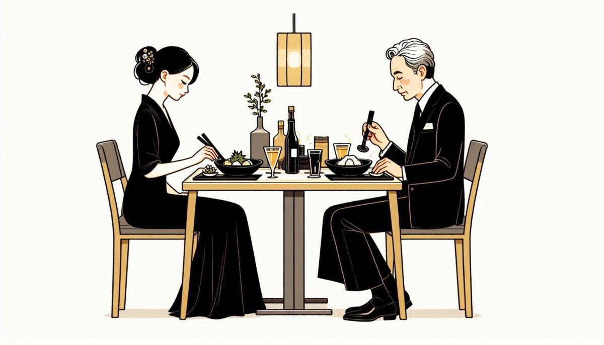 葬儀の後に会食をする人々